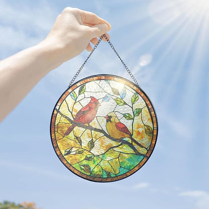 FLAGWIX Christmas Red Cardinal Gifts for Women Men - Stained Glass Window Hanging 10 in - Sun Catchers Indoor Window for Home Decor, Sympathy Bereavement Cardinal Memorial Gift, Christmas Decorations