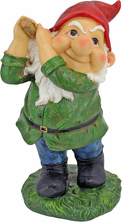 Design Toscano Bigey Burt Funny Golfing Garden Gnome Statue, 12 inch, Polyresin, Full Color