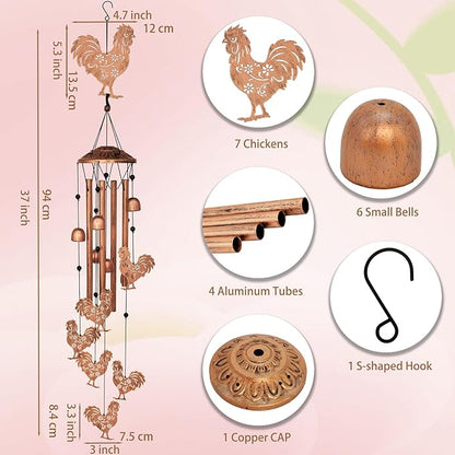 GDNSFIT Chicken Wind Chimes for Outside,Metal Windchimes,Chicken Gifts for Women/Men,Wind Chime Garden Decor Outdoor,Memorial/Housewarming/Birthday/Festival Gifts,Front Yard Decor