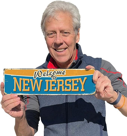 SmartSign 4 x 14 inch Welcome To New Jersey State Vintage Metal Sign, 40 mil Rustproof Aluminum with Clear Overcoat, Retro Wall Décor, Multicolor, Made in USA