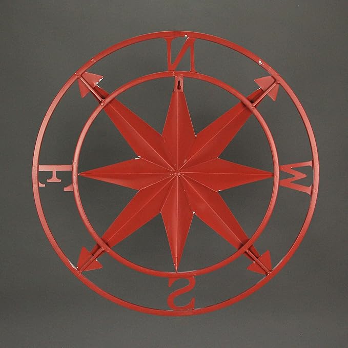 Zeckos 20-Inch Diameter Coral Orange Finish Metal Nautical Compass Rose Wall Hanging - Rustic Navigational Decorative Accent for Indoor and Outdoor Decor Spaces