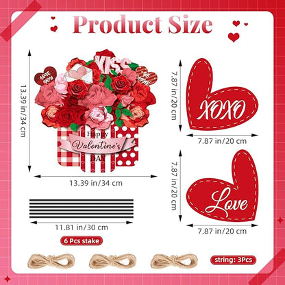 3 Pcs Valentines Metal Yard Signs and Hanging Wall Sign, Outdoor Valentines Metal Yard Stakes Heart Welcome Sign for Indoor Front Door Lawn Walkway Anniversary Wedding Party