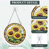 Sunflower Stained Glass Window Hanging - Round Floral Suncatcher with Chain, Colorful Glass Ornament for Home Garden Window Decor Gift, 8 Inch