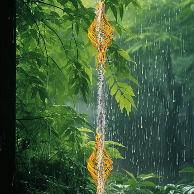 dreamysoul 9.8 FT Rain Chain, Iron Rain Chain for Gutters, Bird Cage Decorative Rain Chains for Downspouts Adjustable Length