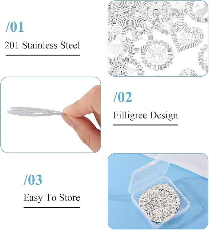 20Pcs Metal Replacement Wind Catcher, Beadthoven Wind Chime Parts Stainless Steel Bird Flower Cat Heart Round Shaped Flat Metal Embellishments for Wind Bells Memorial Sympathy Wind Chimes