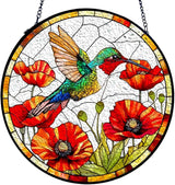 GENANY Hummingbird Stained Glass Window Hanging, Memorial Sun Catcher with Metal Chain and Hook, Spring Ornament Gifts for Women Men, Spring Home Decorations, Bird Themed Housewarming Gifts