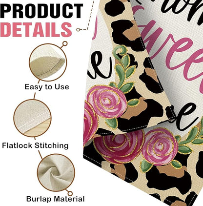 Dyrenson Home Sweet Home Leopard Print Decorative Garden Flag, Cheetah Rose Flower Yard Outside Home Decoration, Floral Burlap Outdoor Small Decor Double Sided 12 x 18