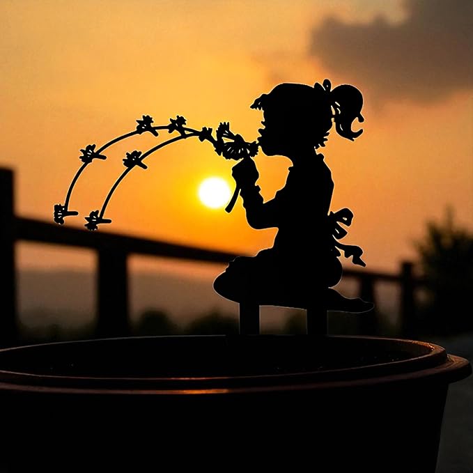 Girl Metal Dandelion Garden Stake – Dandelion Silhouette Sculpture Installation for Simple Balcony Decoration Scene, Outdoor Lawn Patio Yard Home Art Decor Figurines, Large Statues and Sculptures