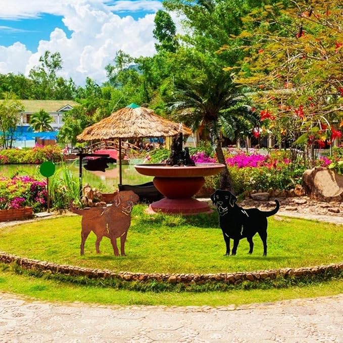 HEITIGN Metal Dog Garden Statues, Labrador Dog Decor Silhouette Stake Garden Art, Metal Dog Decorative Garden Stakes Dog Silhouette Garden Decoration for Outdoor Lawn Ornaments Yard Sign, Black