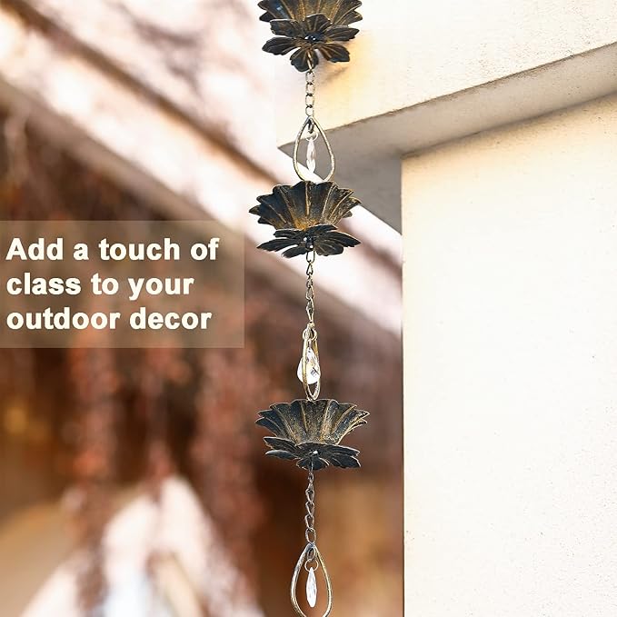 8.5Ft Rain Chain for Gutters,Lotus Rain Chain for Gutters Downspout Replacement, Decorative & Functional Rain Catcher Chain for Patio/Garden