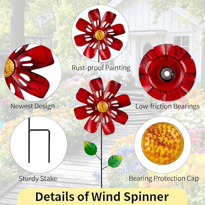 Stargarden 4Pcs Outdoor Wind Spinners, Small Metal Pinwheels for Yard, Decorative Garden Stakes for Patio,Lawn, Outdoor