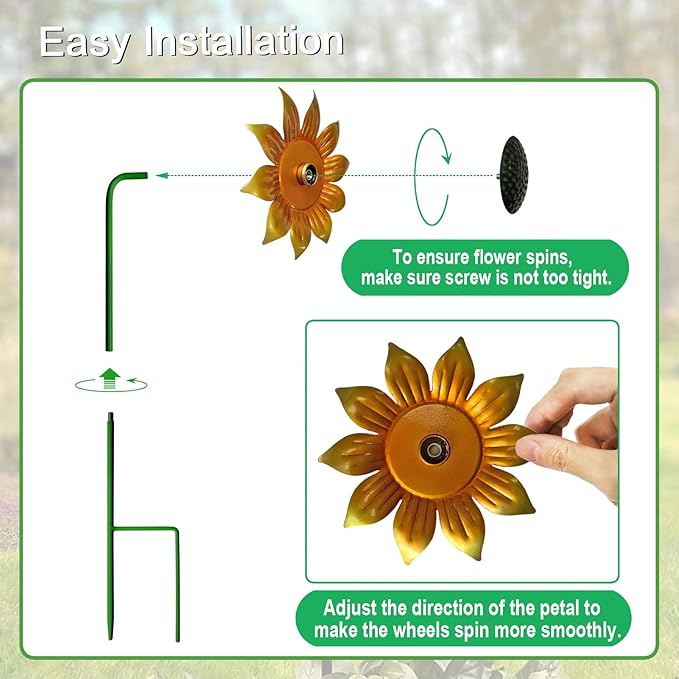 Wind Spinners Outdoor,5 Pack Sunflower Garden Stakes for Outdoor Decorations,Metal Wind Spinner Yard Art Decor for Patio,Lawn