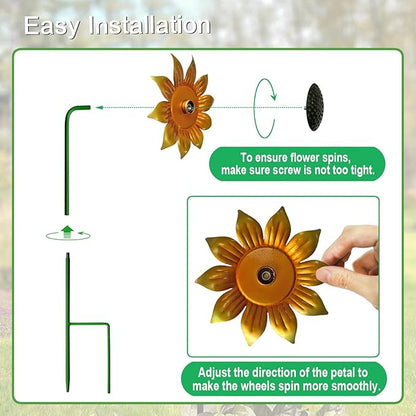 Wind Spinners Outdoor,5 Pack Sunflower Garden Stakes for Outdoor Decorations,Metal Wind Spinner Yard Art Decor for Patio,Lawn