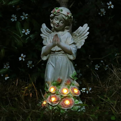 Panven Garden Decor Angel Statue, Outdoor Patio Garden Sculptures & Statues, Solar Yard Decorations Lawn Ornaments Figurines for Outside