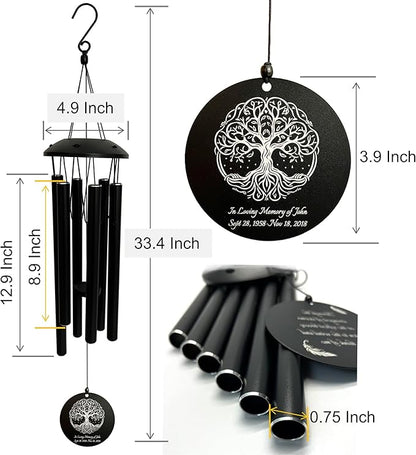 Personalized Tree of Life Wind Chimes - Deep Melody, Custom Engraving, Thoughtful Outdoor Gift