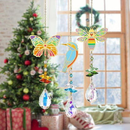 Crystal Sun Catcher, Butterfly Bird Bee Glass Window Hanging Ornament,Crystal Prism Suncatcher Outdoor Indoor Home Garden Party Decoration