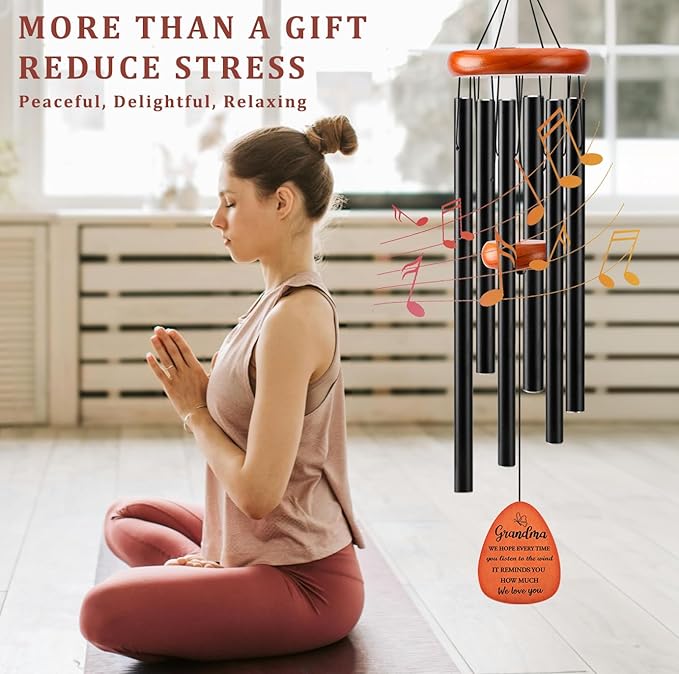 Wind Chimes Birthday Gifts for Grandma from Grandkids, Grandma Birthday Gift, Mothers Day Gifts for Grandma, 32" Black