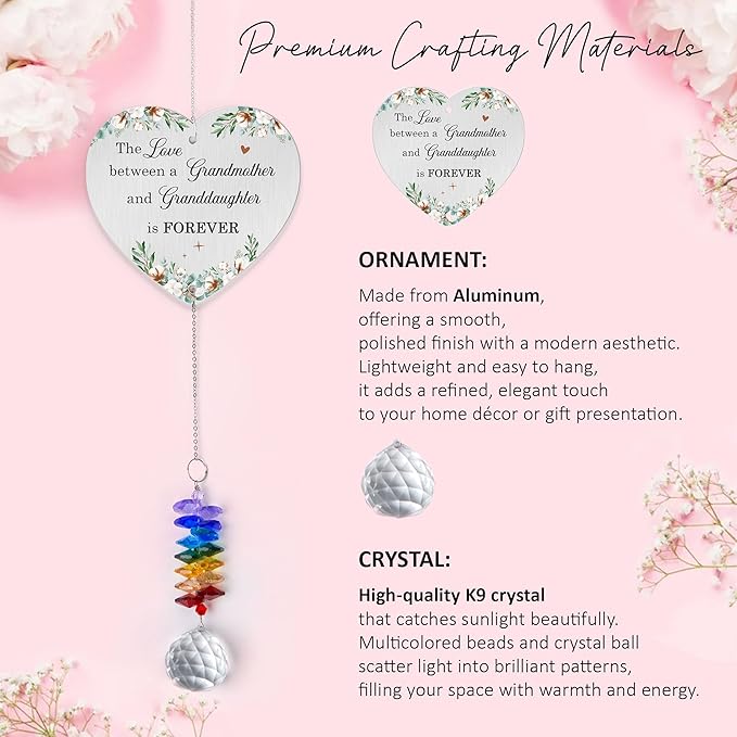 Gifts for Grandma - Mother’s Day Birthday Gift - Meanigful Keepsake - Heartfelt Gift for Grandmother Mom Mama Nana from Granddaughter Daughters - Crystal Rainbow Maker - Hanging Window Decor
