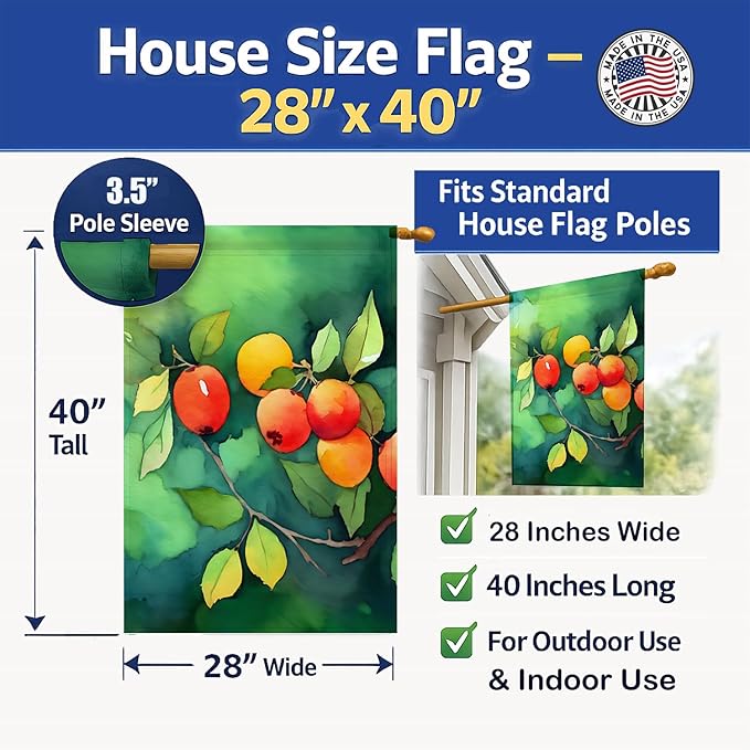 Caroline's Treasures Missouri Hawthorns in Watercolor House Flag Large Porch Sleeve Pole Decorative Outside Yard Banner Artwork Wall Hanging, Polyester, House Size, Multicolor
