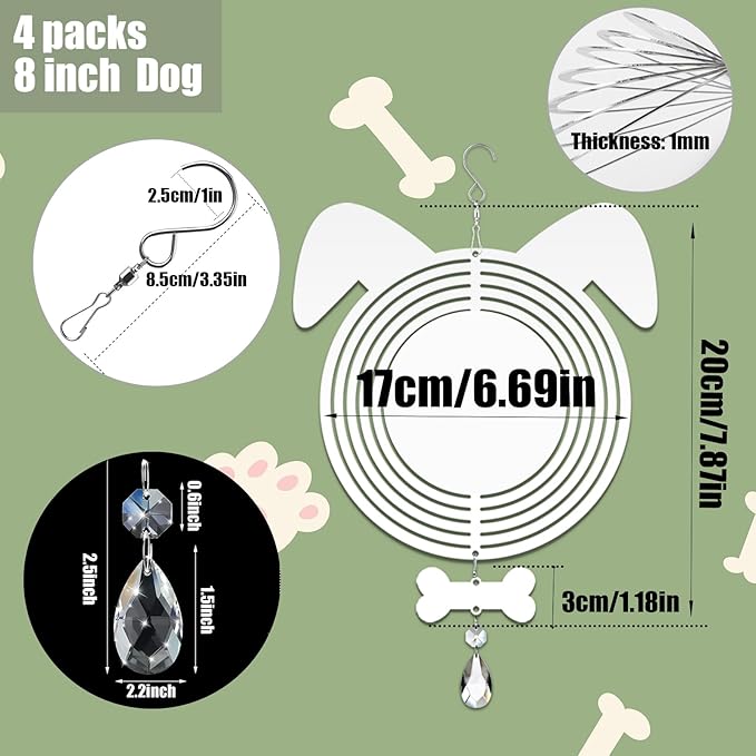 4Pack 8 inch Sublimation Wind Spinner Blanks 3D Aluminum Metal Wind Sculpture Kinetic Spinners for Yard and Garden Indoor Art Ornaments Hanging Decoration (Dog)