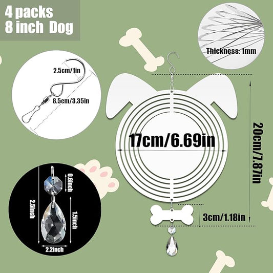 4Pack 8 inch Sublimation Wind Spinner Blanks 3D Aluminum Metal Wind Sculpture Kinetic Spinners for Yard and Garden Indoor Art Ornaments Hanging Decoration (Dog)