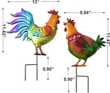 Colorful Rooster & Hen Garden Iron Stakes, Rustic Metal Garden Decor, Farm Animal Yard Art, Long-Lasting Outdoor Ornaments