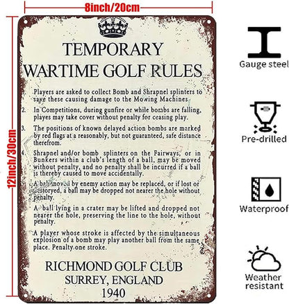 Temporary Wartime Golf Rules Metal Signs Retro Wall Decor For Home Cafes Office Store Pubs Club Man Cave Bathroom Sign 12X8 IN