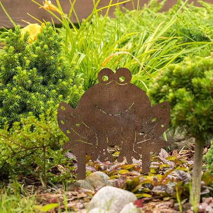 Rusty Metal Frog Garden Statue - Classic Outdoor Lawn Ornament, Durable Metal Silhouette Stake Decor for Yard, Patio, Weather-Resistant & Easy Ground Installation