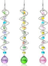 H&D HYALINE & DORA Set of 3 Crystal Sun Catcher for Window Hanging Double-Spiral Gazing Ball Spiral Tail Rainbow Maker Wind Spinners Outdoor for Garden, Patio, Porch, Christmas