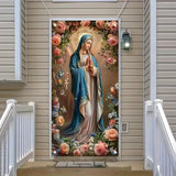 Virgin Mary Door Cover Banner Religious Floral 71x35 Inch Holy Mother Door Sign for Front Door Prayer Room Church Door Cover for Easter Christmas Spiritual Home Decor