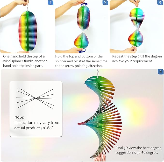 Aoedelyart Wind Spinner Rainbow Wave Wind Spinners for Yard and Garden,15in Hanging Kinetic Yard Art Wind Sculpture,3D Wind Spinners Outdoor & Indoor Rainbow Helix Garden Decor Christmas Ornaments