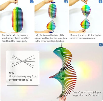 Aoedelyart Wind Spinner Rainbow Wave Wind Spinners for Yard and Garden,15in Hanging Kinetic Yard Art Wind Sculpture,3D Wind Spinners Outdoor & Indoor Rainbow Helix Garden Decor Christmas Ornaments