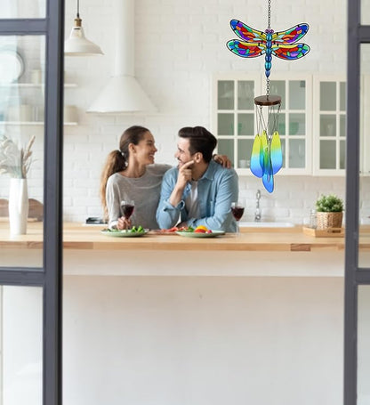 CoTa Global Summer Dragonfly Wind Chime - Handmade Glass and Metal Chime - Wild Life Hanging Decor - Colorful Home Decor Gift, Indoor, Outdoor Hanging Decoration for Porch, Patio, Garden – 22.5 Inch