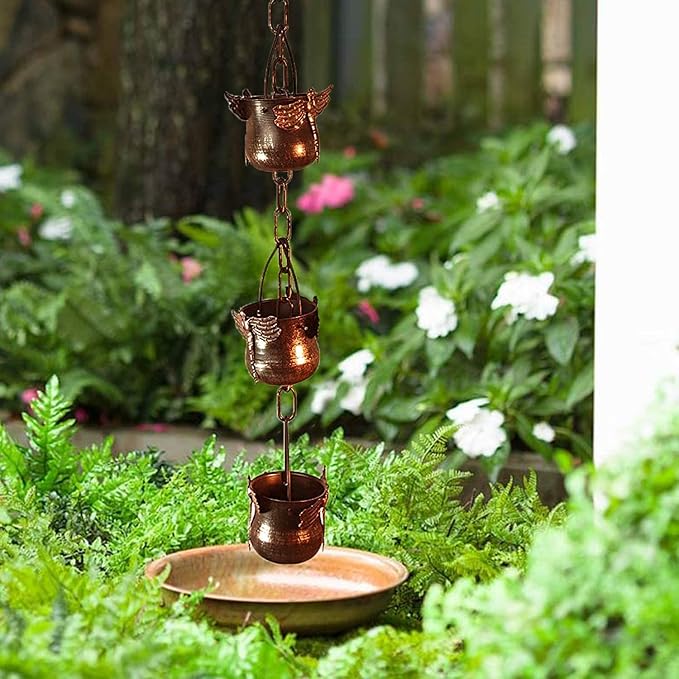 CT DISCOUNT STORE Decorate Your Home with Variety Rain Chain - Solid Metal Hand Craft Garden Decoration (Dragonfly Rain Chain; Brown)