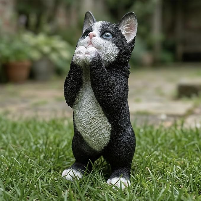 Praying Tuxedo Statues Outdoor Decorative, Cat Memorial Statue for Yard Lawn Patio Porch, Garden Pet Grave Marker Figures, 5.3" L x 3.7" W x 9.1" H
