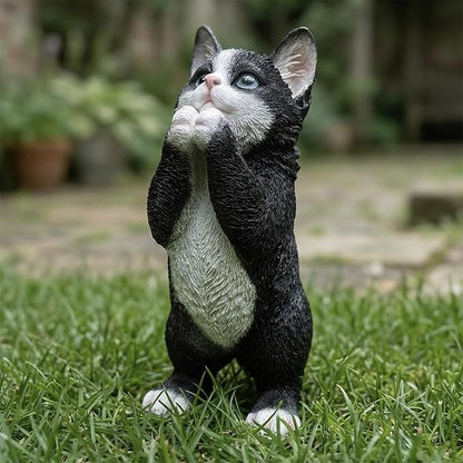 Praying Tuxedo Statues Outdoor Decorative, Cat Memorial Statue for Yard Lawn Patio Porch, Garden Pet Grave Marker Figures, 5.3" L x 3.7" W x 9.1" H
