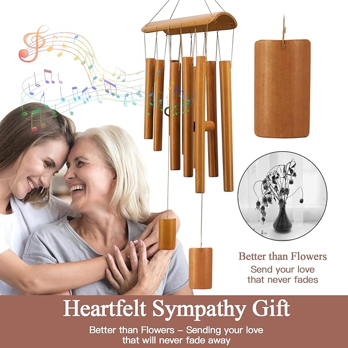 Virekm Windchimes Outdoors, Memorial Wind Chimes, Bamboo Wind Chimes for Outside Clearance Deep Tone for Patio Garden Home Décor, Natural Beautiful Sound