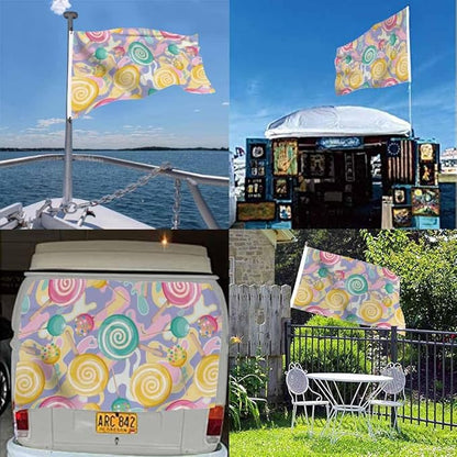 Swono Bright Lollipop Flag 3x5 Ft Sweet Dessert Candy Spiral Ball Pink Blue Yellow Outdoor Garden Flag Indoor Flag Home Decor Farm Flag Banner 3x5ft