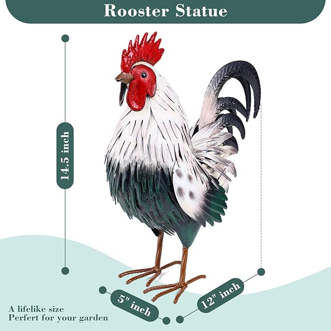 Ratuor Rooster Garden Statue Sculpture Metal Chicken Yard Decor Outdoor Figurines Patio Backyard Decoration