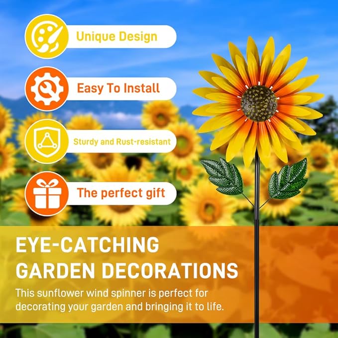 Sunflower Wind Spinners Outdoor,Double-Layer Windmill for Yard,Kinetic Wind Sculpture for Backyard Garden Patio Lawn Art Decor