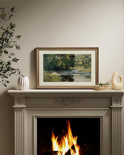 ARPEOTCY Vintage Gold Framed Large Wall Art, Nature Streamside Retro Paintings, Landscape Canvas Prints Artwork with Antique Frame, Victorian Wall Picture Decor for Gallery Living Room 16x24 inch