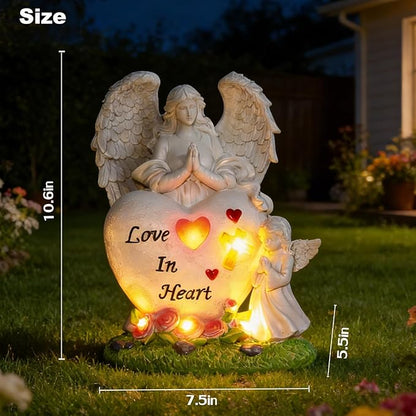 VEEKI Solar Angel Garden Statue Outdoor, Praying Angel Statues Solar Figurine Lights Outdoor Waterproof, Resin Angel Sculpture for Garden Yard Lawn Grave Cemetery Decor, Gift for Mom Grandma Women