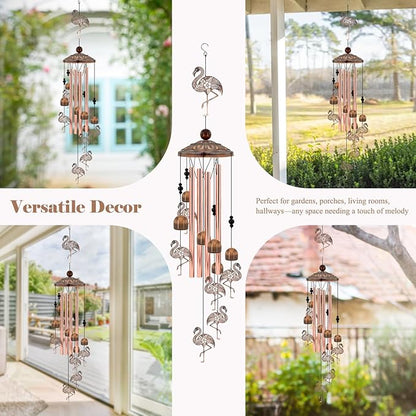 Flamingo Wind Chimes for Outside, Metal Flamingo Gifts for Women/Mom, Birthday Memorial Windchimes Outdoors, Retro Garden Decor for Outside Patio Yard, Unique Bird Lover Decorations