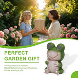Solar Frog Garden Statue with LED Blinking Moving Eyes, Resin Solar Powered Outdoor Frog Decor, IP65 Waterproof Frog Statue for Garden Yard Patio Lawn Porch, Funny Garden Gift for Mom