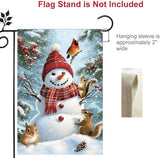 Winter Garden Flags for Outside 12x18 Double Sided, Burlap Holiday Farmhouse Rustic Squirrel Snowman Garden Flag Winter Xmas Decorations, Small Outdoor Christmas Flags for Yard Garden