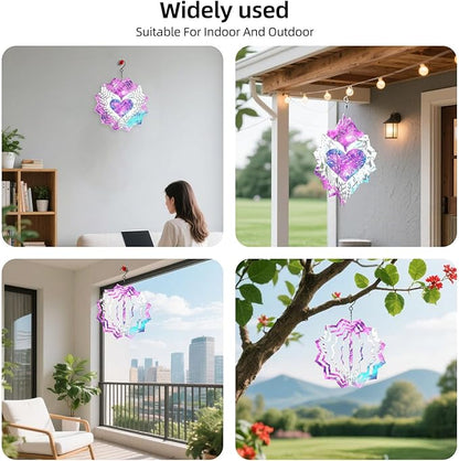 8 Inch Sublimation Wind Spinner, 3D Aluminum Metal Wind Spinner with Hook, Indoor Yard Garden Hanging Decoration, Weather Resistant Rotating Spiral Ornament, Winged Galaxy Heart