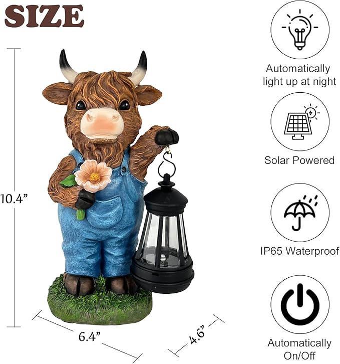 Garden Highland Cow Decor Solar Outdoor Statues - Solar Highland Cow Decor for Yard Garden Patio Lawn Ornaments,Hignland Cow Gifts for Mom,Grandma,Women