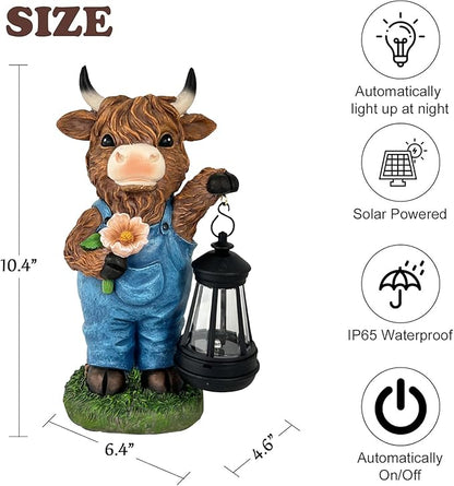 Garden Highland Cow Decor Solar Outdoor Statues - Solar Highland Cow Decor for Yard Garden Patio Lawn Ornaments,Hignland Cow Gifts for Mom,Grandma,Women