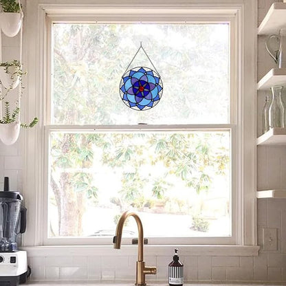 Flower of Life Decor Stained Glass Window Hanging,Sacred Geometry Spiritual Gift for Mom on Thanksgiving Day,Christmas,Mother's Day