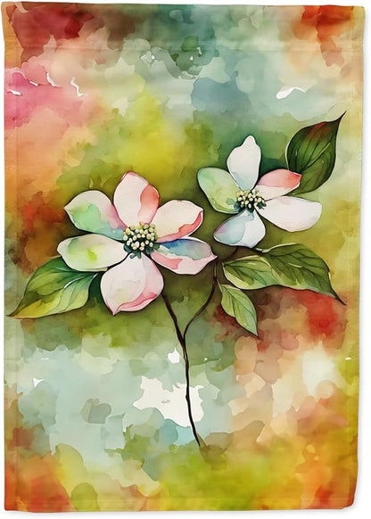Caroline's Treasures Virginia American Dogwood in Watercolor House Flag Large Porch Sleeve Pole Decorative Outside Yard Banner Artwork Wall Hanging, Polyester, House Size, Multicolor